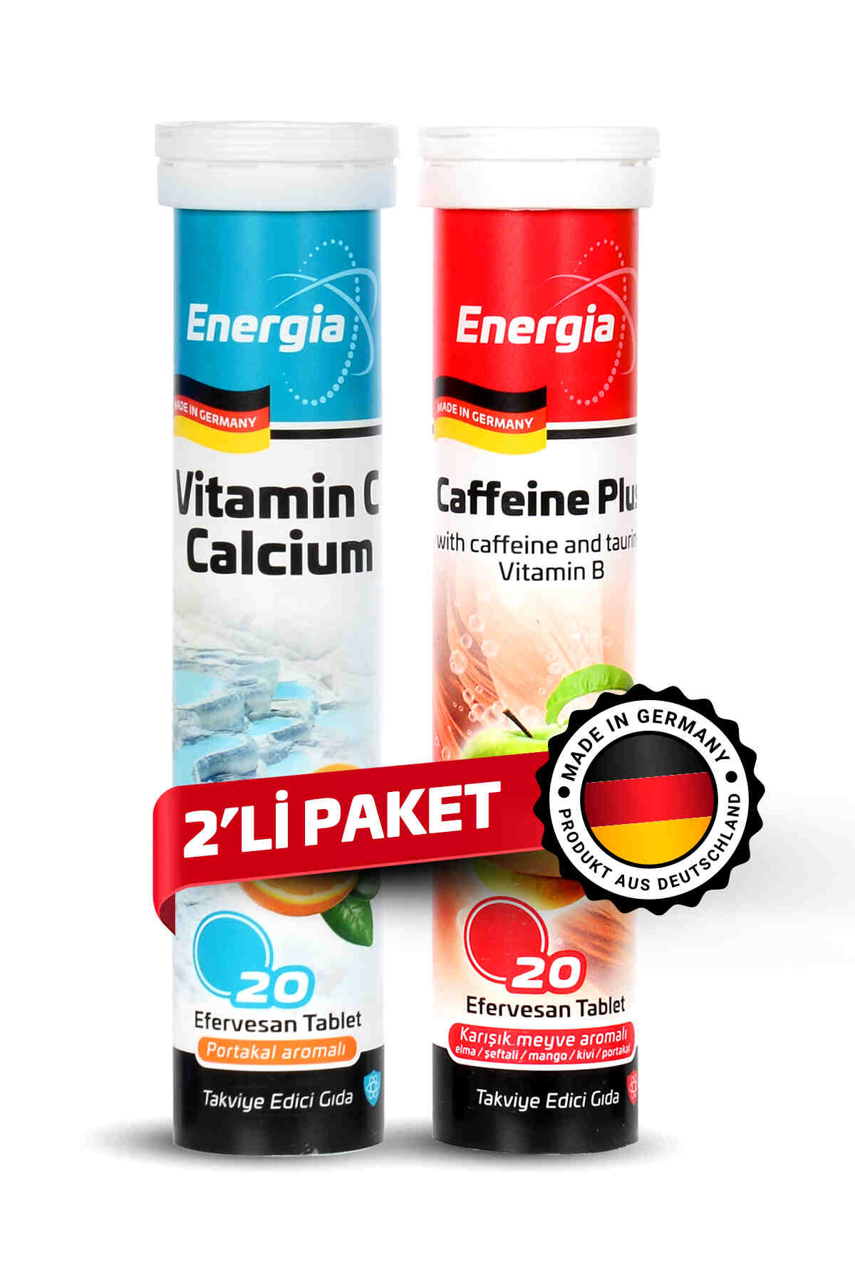 Energia® Vitamin C ve Kalsiyum + Caffeine Plus Efervesan Tablet Takviye Edici Gıda