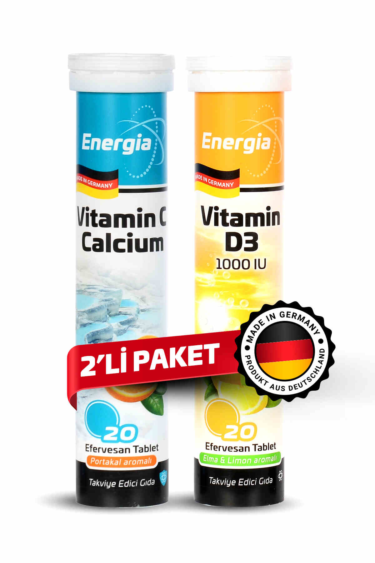 Energia® Vitamin C ve Kalsiyum + Vitamin D Efervesan Tablet Takviye Edici Gıda