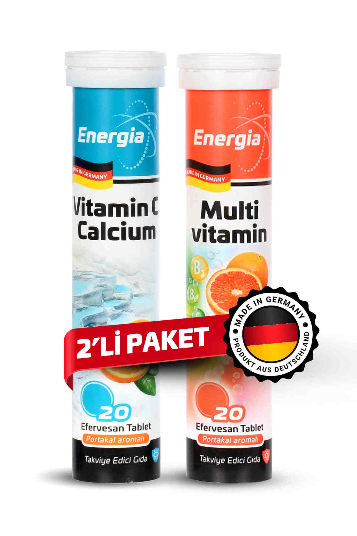 Energia® Vitamin C ve Kalsiyum + Multivitamin Efervesan Tablet Takviye Edici Gıda