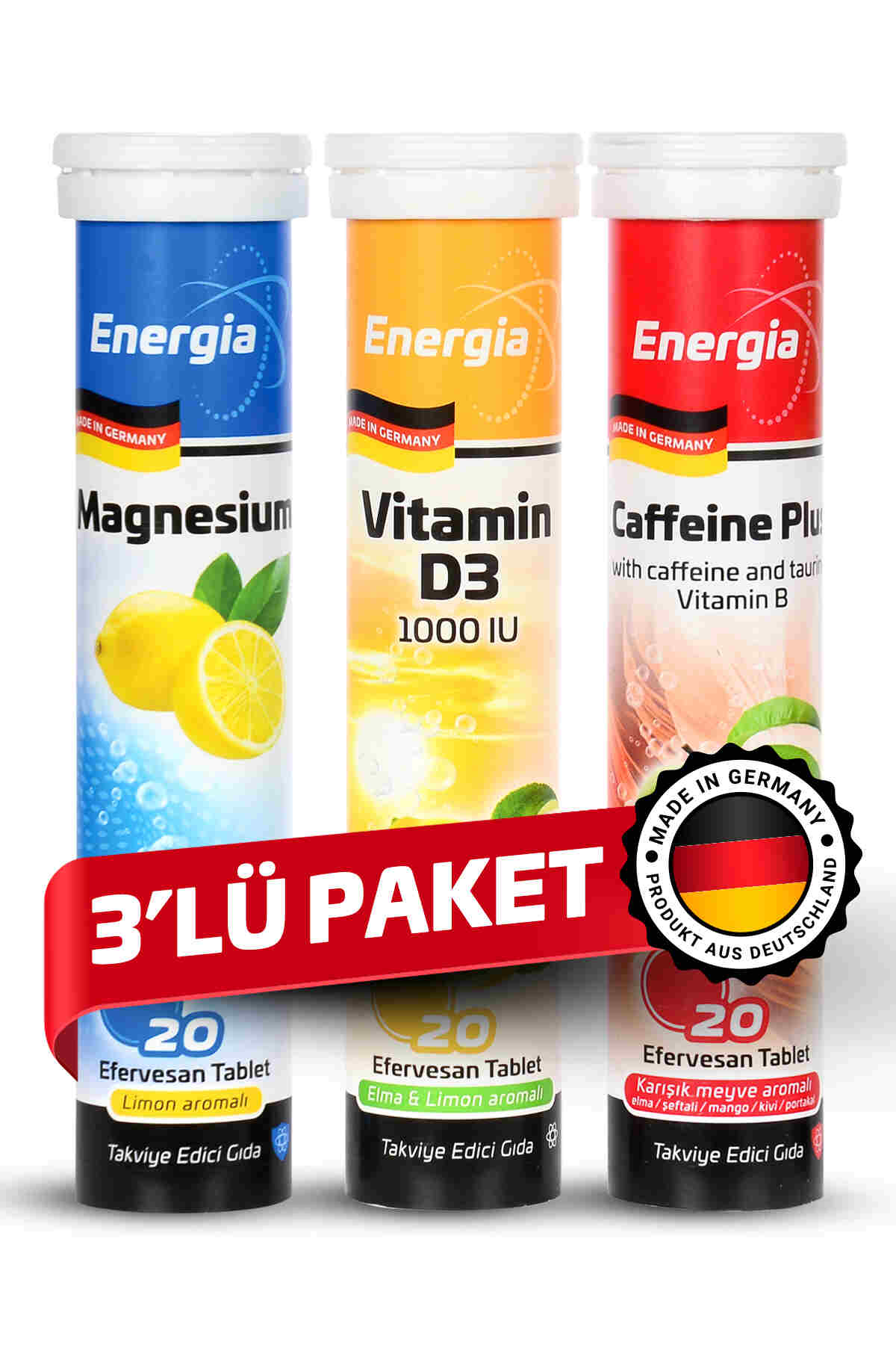 Energia® Magnesium + Vitamin D + Caffine Plus Efervesan Tablet Takviye Edici Gıda