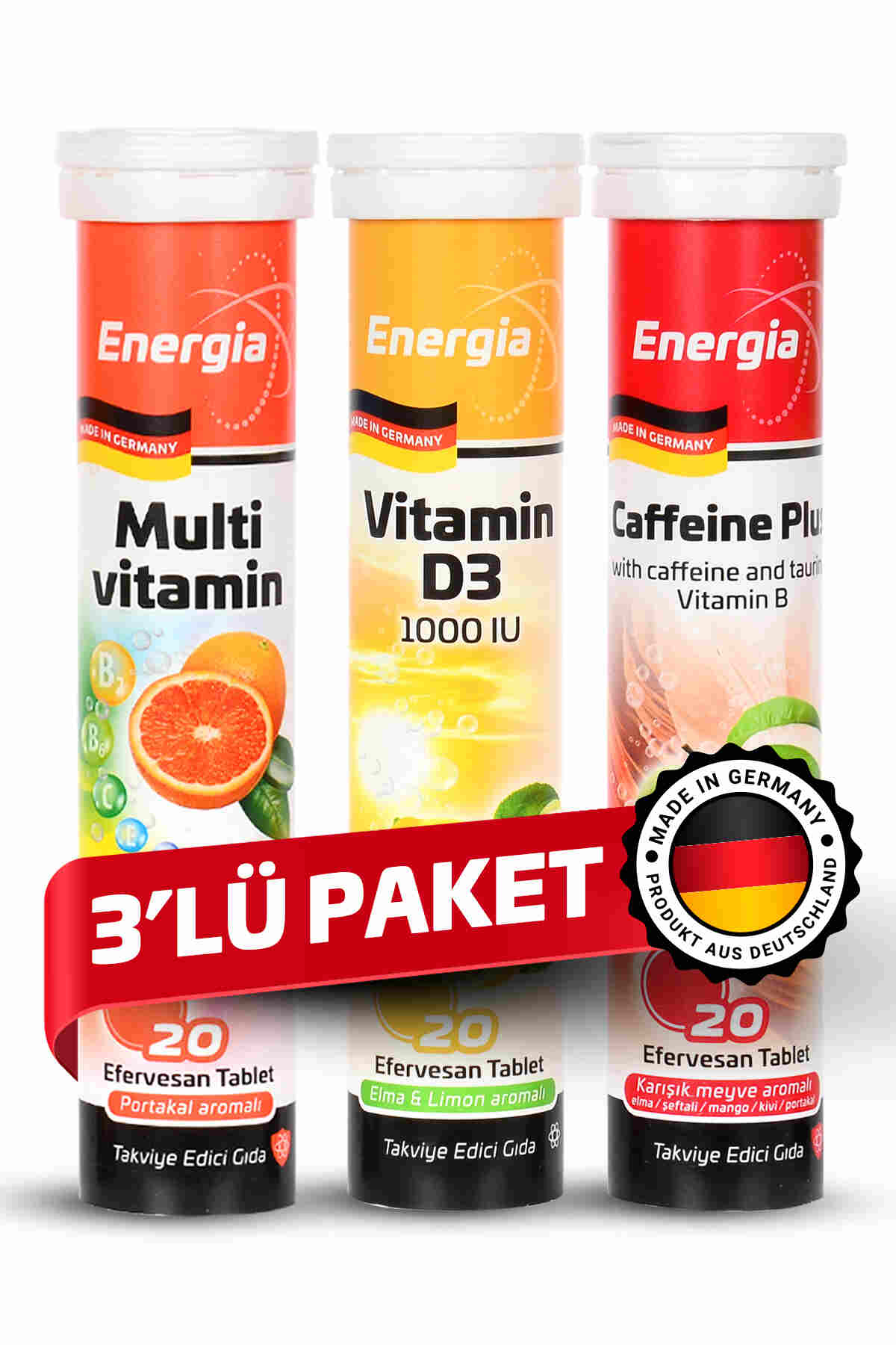 Energia® Multivitamin + Vitamin D + Caffeine Plus Efervesan Tablet Takviye Edici Gıda