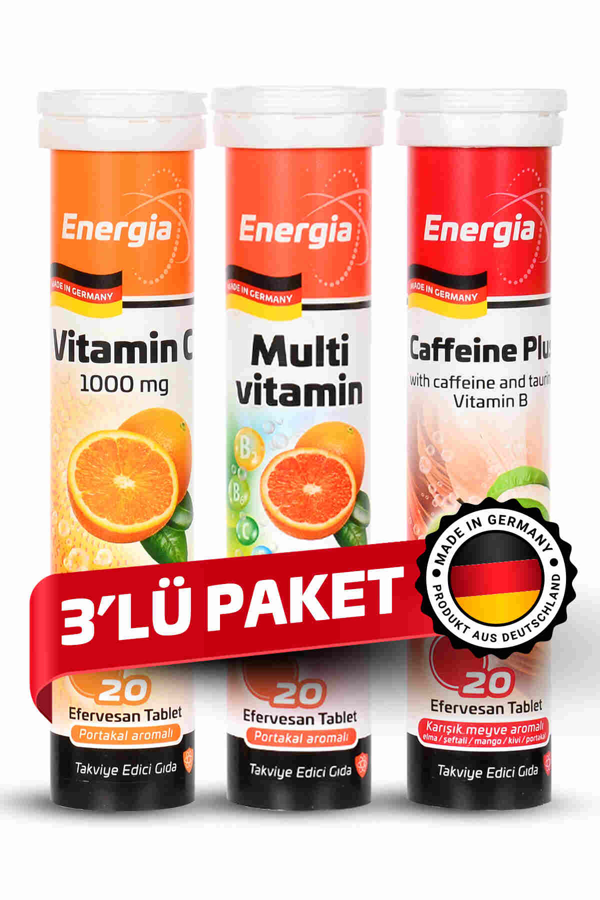 Energia® Vitamin C + Multivitamin + Caffeine Plus Efervesan Tablet Takviye Edici Gıda