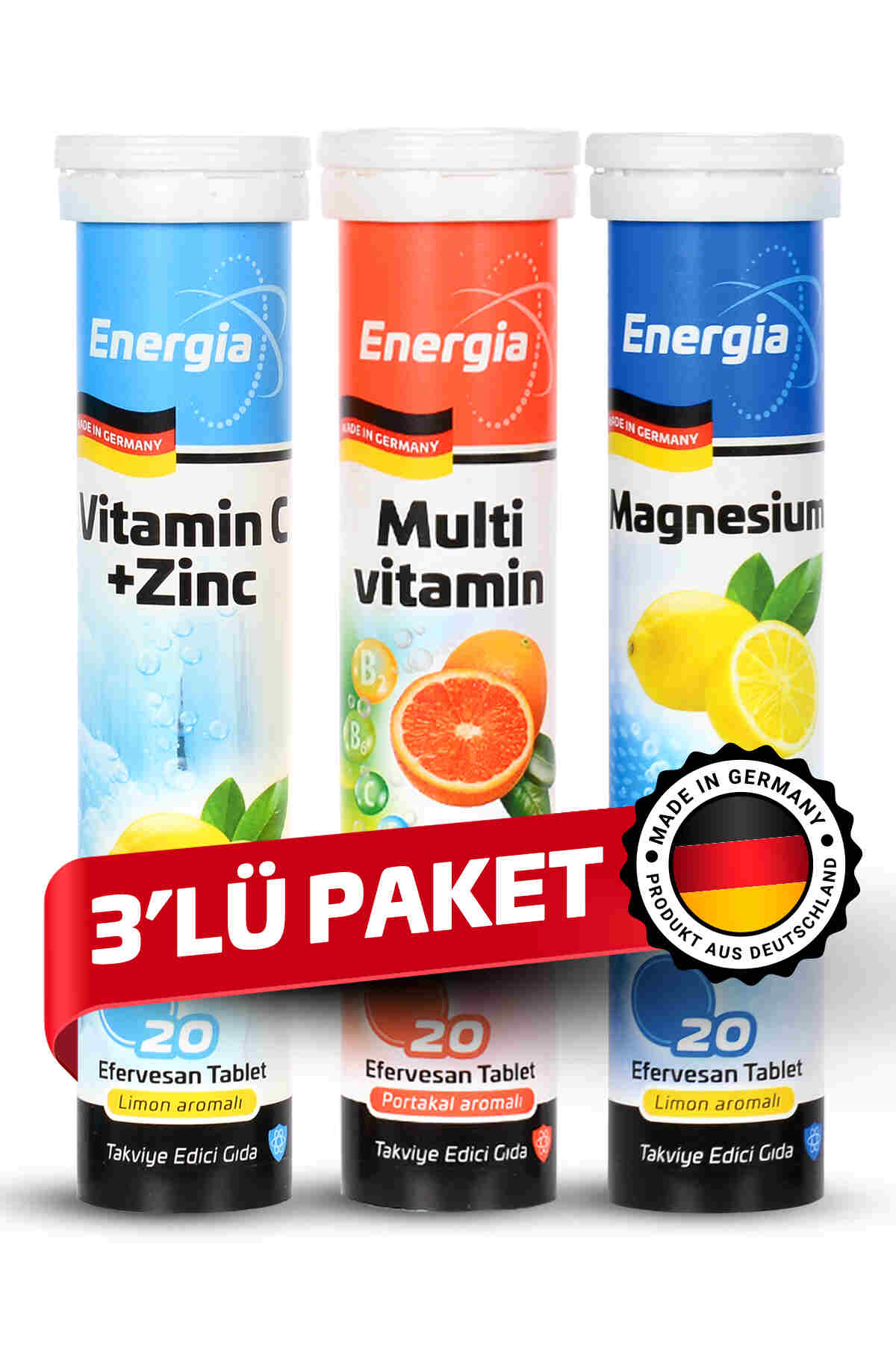 Energia® Vitamin C ve Çinko + Multivitamin + Magnesium Efervesan Tablet Takviye Edici Gıda
